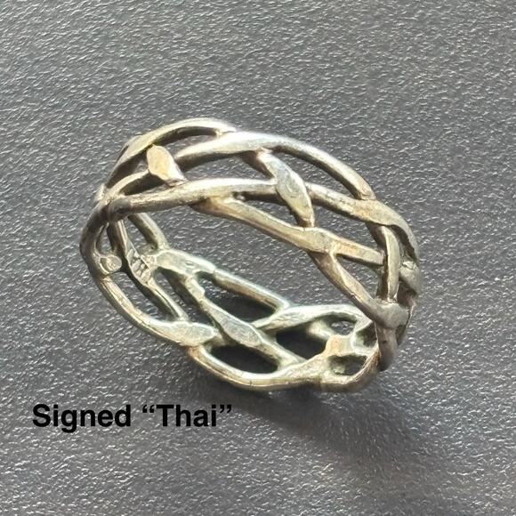Thailand 925 Sterling Silver Stacked Woven Ring Band Sz 6.5 Vtg Classic - Picture 10 of 10